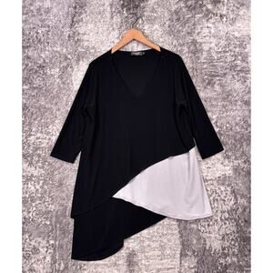 Sympli Tunic Top 00G / 0X Womens Plus Size Black White Layered Asymmetrical
